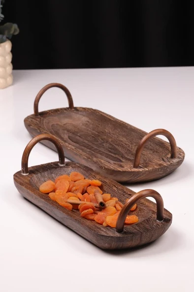 Bambum 2 Parça Pavlonya Darkwood Ahşap Sunum Seti – Kulplu Dikdörtgen Servis Tabakları - Resim 2