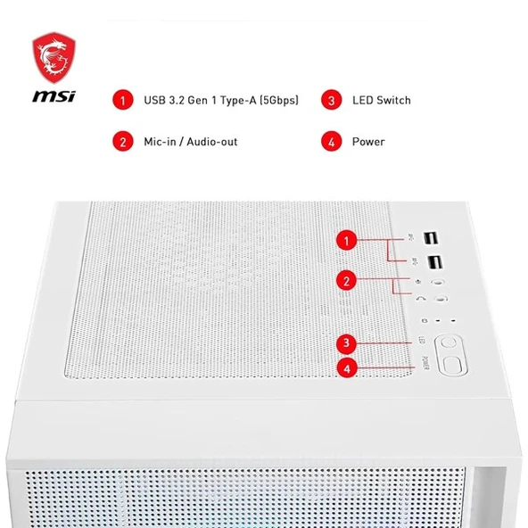 MSI MAG FORCE 320R AIRFLOW WHITE GAMING MID-TOWER PC KASASI BEYAZ - 4