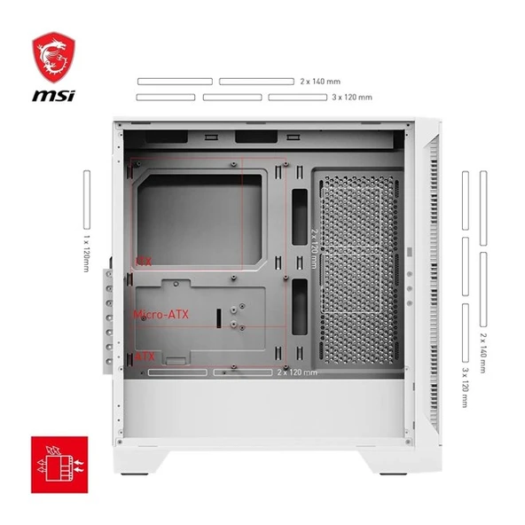 MSI MAG FORCE 320R AIRFLOW WHITE GAMING MID-TOWER PC KASASI BEYAZ - 5