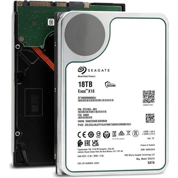 SEAGATE 3.5" 18TB EXOS ST18000NM000J 256MB 7200RPM SATA-3 NAS VE GÜVENLİK DİSKİ