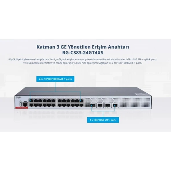 RUIJIE 24port RG-CS83-24GT4XS GIGABIT 4-SFP 10GBE LAYER3 YÖNETİLEBİLİR SWITCH - Resim 2