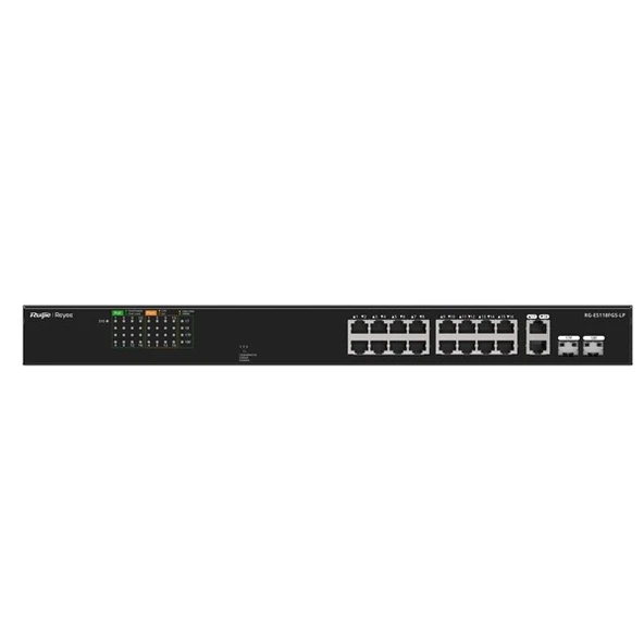 RUIJIE REYEE 16port RG-ES118FGS-LP 10/100 2-UPLINK 2-SFP 120W YÖNETİLEMEZ POE SWITCH