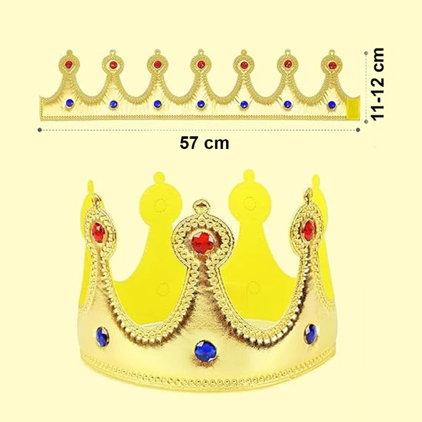 Altın Renk Eva Malzemeden İmal Çocuk Kral Tacı 57 cm - Resim 3