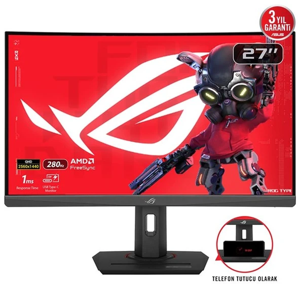 ASUS 27" FAST VA ROG STRIX XG27WCMS 1MS 280HZ HDMI-DP PIVOT KAVISLI GAMING MONİTÖR 2560X1440
