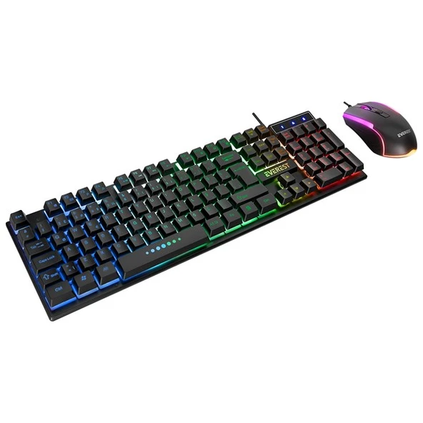 Everest KM-198 Luminax Siyah Gökkuşağı Aydınlatmalı Q Gaming Oyuncu Klavye + Mouse Set - 2