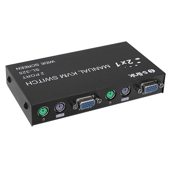 S-LINK 2port SL-325 VGA+PS2 1.8m M/M Kablolu Manuel Kvm Switch - Resim 2
