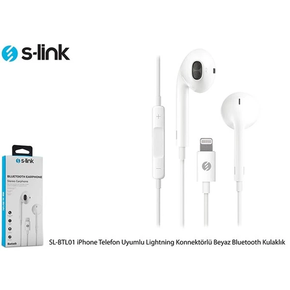 S-LINK SL-BTL01 Beyaz iPhone Telefon Uyumlu Lightning konnektörlü Bluetooth Kulaklık - 3