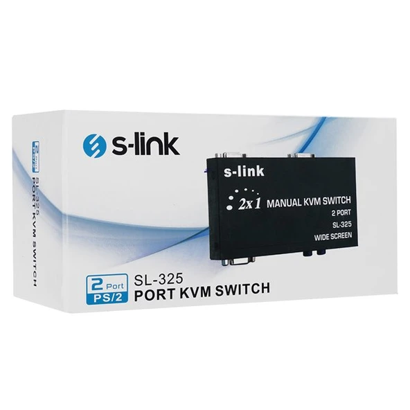S-LINK 2port SL-325 VGA+PS2 1.8m M/M Kablolu Manuel Kvm Switch - Resim 4