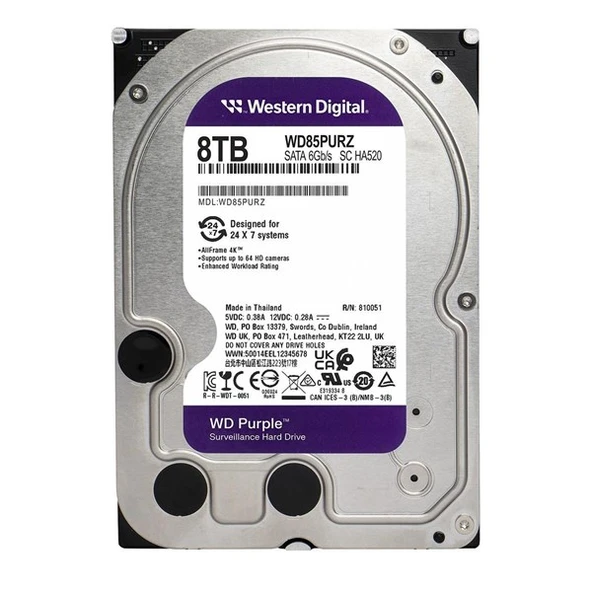 WD 8TB PURPLE WD85PURZ 5700 RPM 256MB SATA-3 Güvenlik Diski ürün görseli