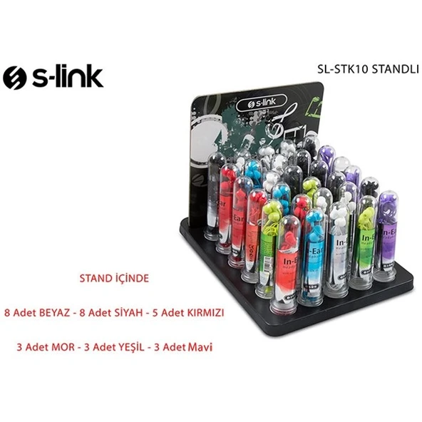 S-link SL-STK10 30'lu stand set 8*Beyaz + 8*Siyah + 5*Krımızı 3*Mor + 3*Mavi + 3*Yeşil Kulak İçi Mikrofonlu Kulaklık - 4