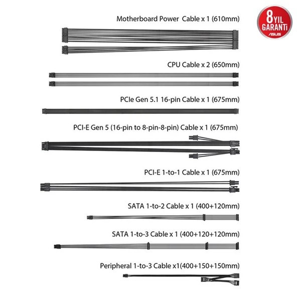 ASUS 850W 80+ GOLD PRIME AP-850G PCIE 5.0 TAM MODÜLER POWER SUPPLY - Resim 10