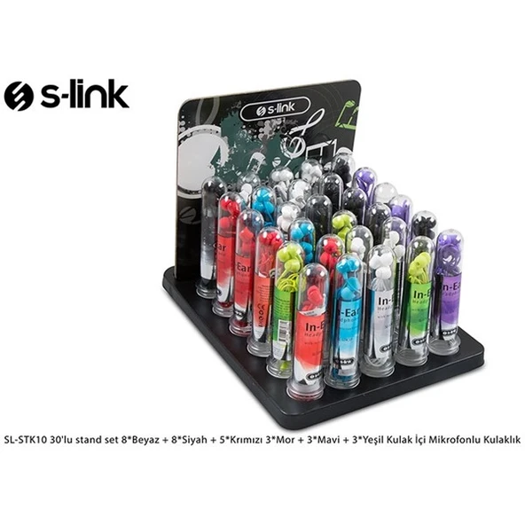 S-link SL-STK10 30'lu stand set 8*Beyaz + 8*Siyah + 5*Krımızı 3*Mor + 3*Mavi + 3*Yeşil Kulak İçi Mikrofonlu Kulaklık - 5
