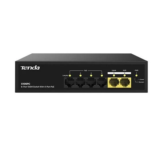 TENDA 6port 30w 4port PoE S106PC 10/100 Yönetilemez Switch ürün görseli 1