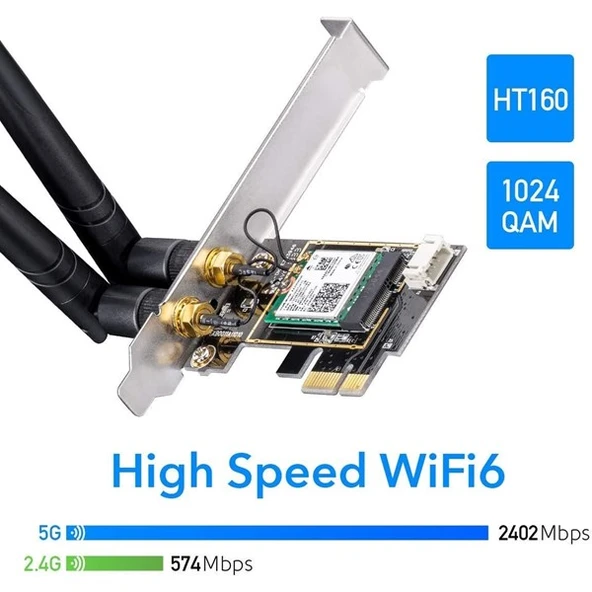 CUDY WE3000 AX5400 Wi-Fi 6E Bluetooth 5.3 PCI-E Kablosuz Ağ Adaptörü - 5