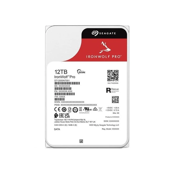 SEAGATE 12TB IRONWOLF PRO ST12000NT001 256MB 7200 RPM NAS DİSKİ ürün görseli