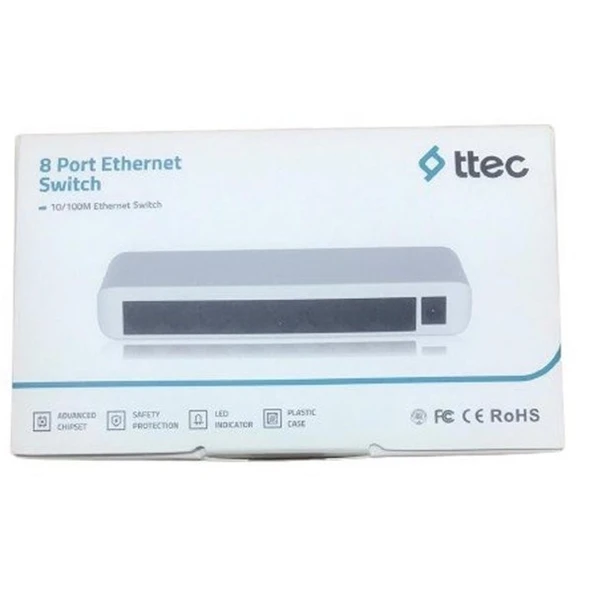 TTEC 8port 08100SW 10/100 Yönetilemez Switch Tak Çalıştır Plastik Kasa - Resim 2