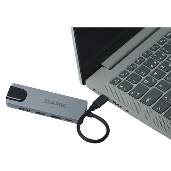 DARK DK-AC-U31X46 Type-C to Ethernet / HDMI / USB 3.0 - USB 2.0 / USB-C PD 65W Macbook Pro/Air & Notebook/Ultrabook için Port Çoklayıcı HUB - 6