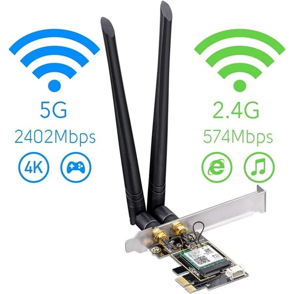CUDY WE3000 AX5400 Wi-Fi 6E Bluetooth 5.3 PCI-E Kablosuz Ağ Adaptörü - 4