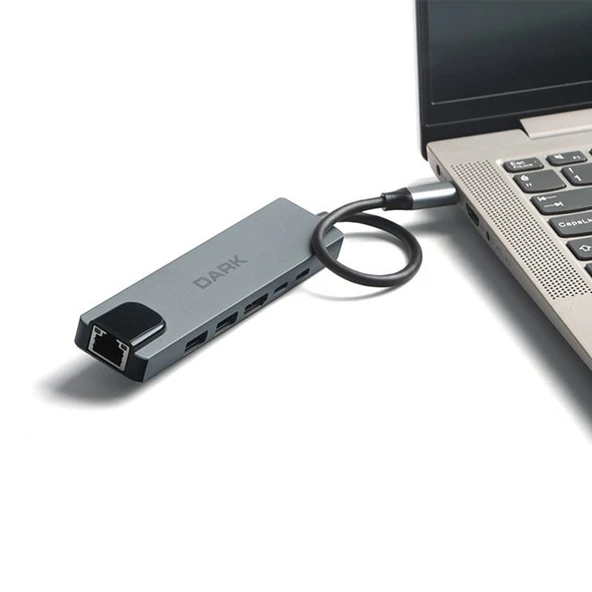DARK DK-AC-U31X47 Type-C to Ethernet / HDMI / USB 3.0 - USB 2.0 / USB-C PD 100W Macbook Pro/Air & Notebook/Ultrabook için Port Çoklayıcı HUB - 4