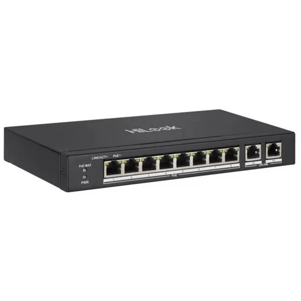HILOOK 8port+2UPLINK 60w FULL PoE NS-0310P-60(B) 10/100 Yönetilemez Switch Long Range 250Metre - 1
