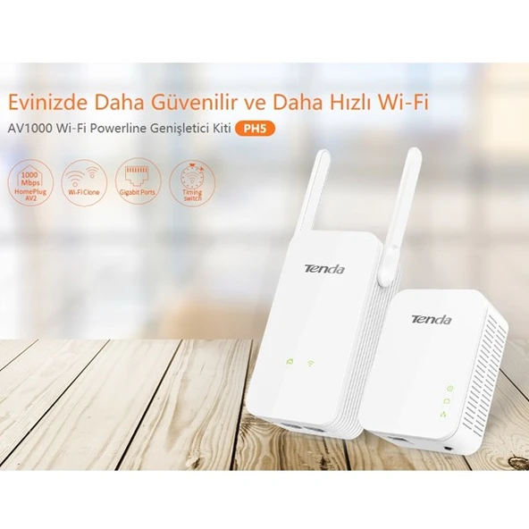 TENDA PH5-P3_KIT 1000mbps AV1000 Kablosuz 300mbps EV Ofis Tipi PowerLine Ağ Adaptörü 2-li paket ürün görseli