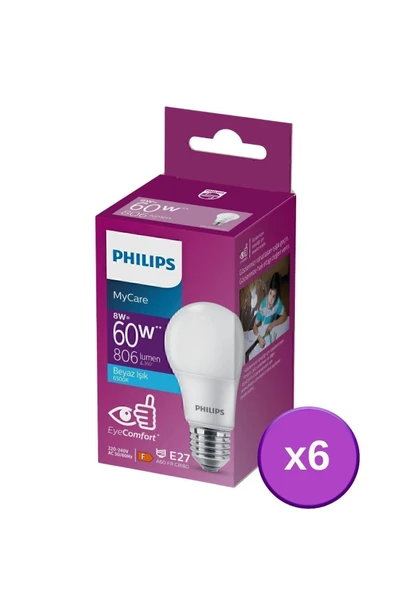 philips 8 w=60w e27 duy led ampül 6 lı sarı ışık - Resim 2