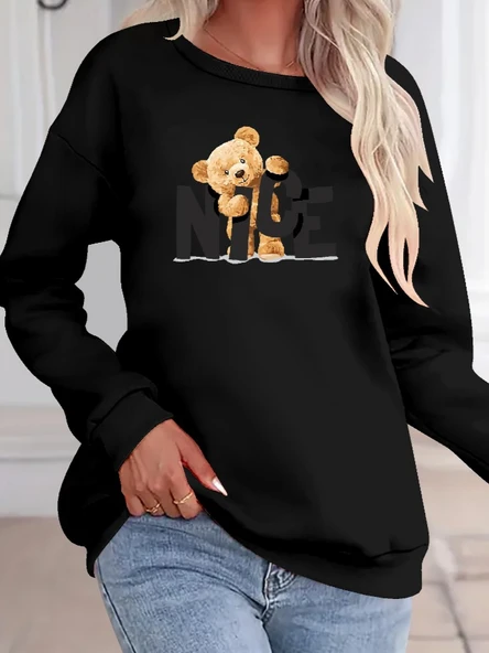 Kadın Uzun Kollu Bisiklet Yaka Viskon Iki Iplik Bluz - Resim 2