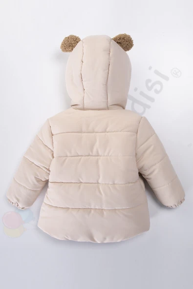 Ayıcıklı İçi Peluş Kürklü Fermuarlı Kapitone Kapüşonlu Kar Şişme Kışlık Erkek Bebek Mont Çocuk Kaban - 10