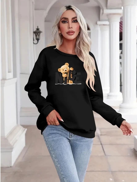 Kadın Uzun Kollu Bisiklet Yaka Viskon Iki Iplik Bluz - Resim 3