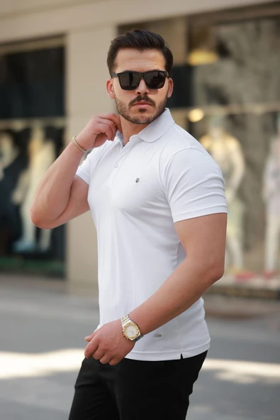 Erkek Yakalı Arma Detaylı Kısa Kollu Tişört - Resim 2