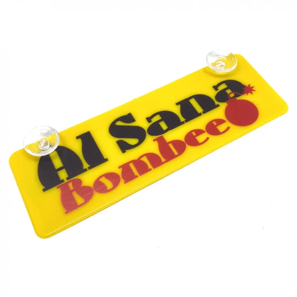 Al Sana Bombee Yazılı Sarı Dekor Plaka Vantuzlu Cam Süsü 22x7.5cm - 1