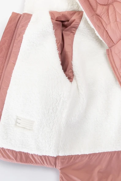 YENİ Tavşanlı Fermuarlı İçi Kürklü Peluş Cepli Kapüşonlu Şişme Kar Kışlık Kız Bebek Mont Çocuk Kaban - 8
