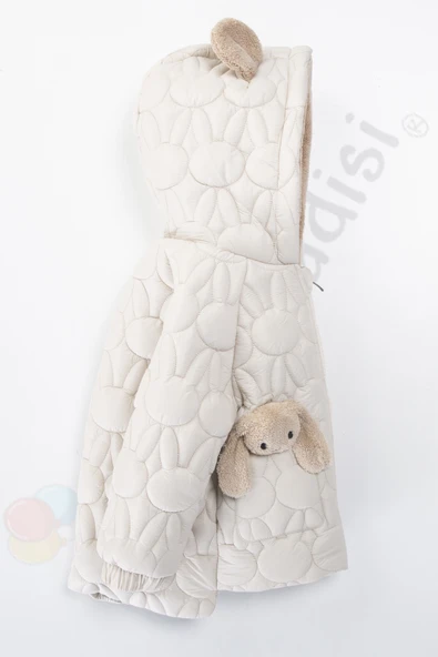 YENİ Tavşanlı Fermuarlı İçi Kürklü Peluş Cepli Kapüşonlu Şişme Kar Kışlık Kız Bebek Mont Çocuk Kaban - 3