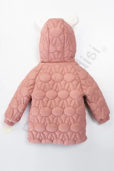 YENİ Tavşanlı Fermuarlı İçi Kürklü Peluş Cepli Kapüşonlu Şişme Kar Kışlık Kız Bebek Mont Çocuk Kaban - 6