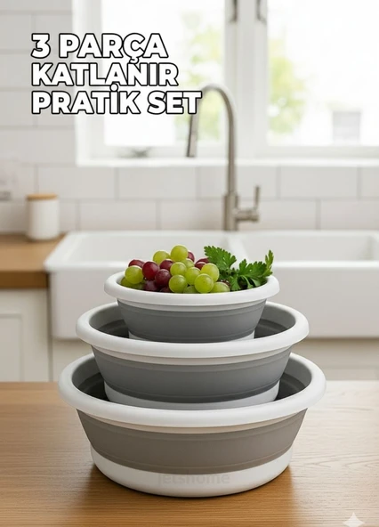 Katlanabilir 3’lü Leğen & Badya Seti – Akordiyon Tasarım, Çeyizlik ve Pratik Kullanım - Resim 4