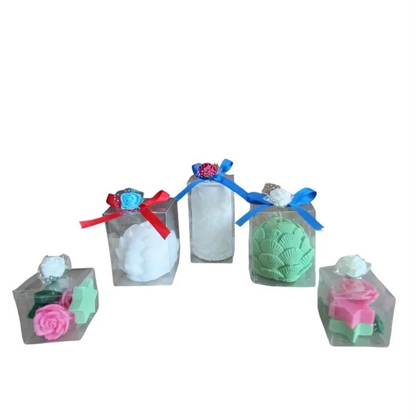 Taçlı prenses ıstiridye ve yıldız gül  görünümlü Kokulu Doğal beyaz pembe yeşil renk 6lı Dekoratif  mum - 2