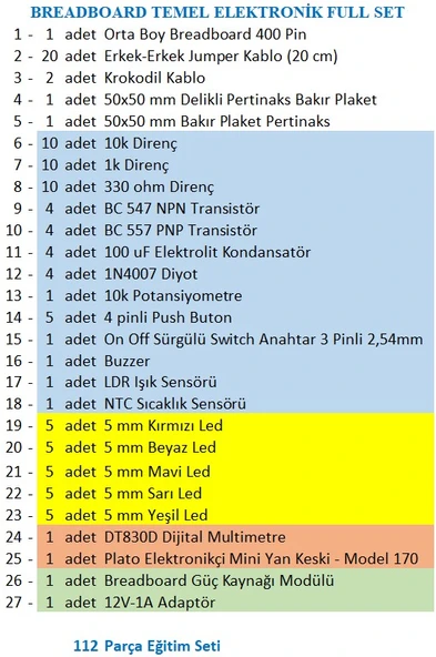 Breaboard Temel Elektronik Eğitim Full Set Dt830d Multimetre Yankeski - Resim 2
