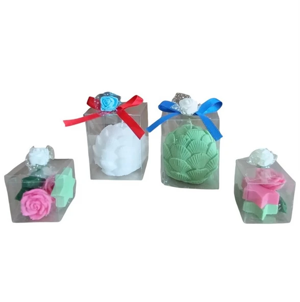 istiridye görünümlü Kokulu Yeşil beyaz pembe renk Doğal yapım 4lü Dekoratif  mum - Resim 3