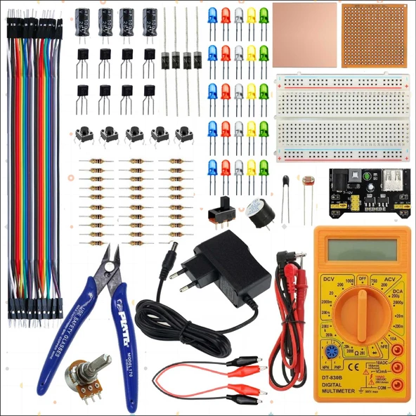 Breaboard Temel Elektronik Eğitim Full Set Dt830d Multimetre Yankeski ürün görseli
