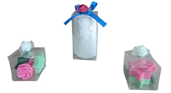 Taçlı prenses gül ve yıldız görünümlü Kokulu Doğal beyaz pembe yeşil renk 3lü Dekoratif  mum - Resim 3