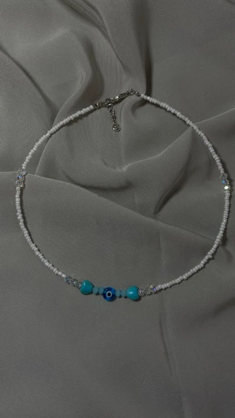 El Yapımı Nazar Boncuklu Turkuaz Boncuklu Kolye ürün görseli 1