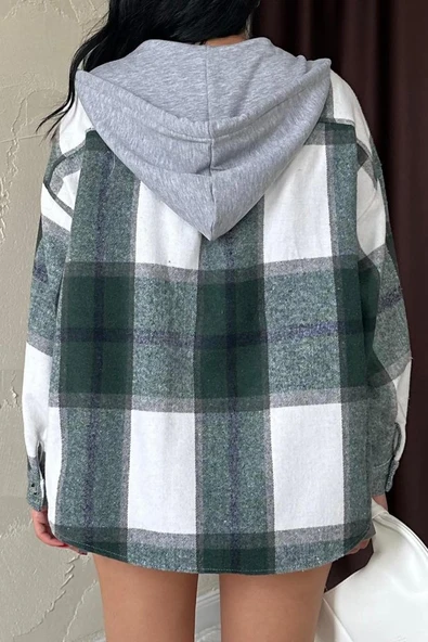 Zümrüt Kapüşonlu Oduncu Gömlek - Resim 3