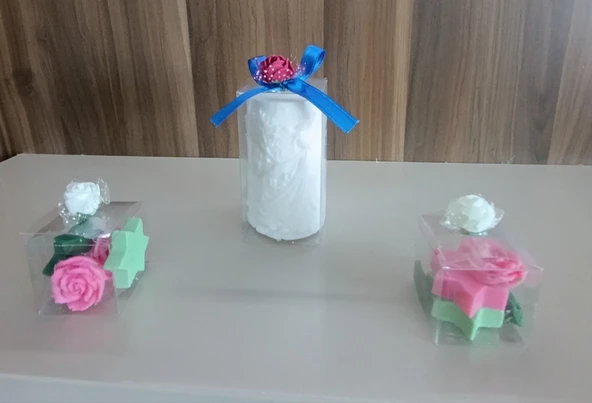 Taçlı prenses gül ve yıldız görünümlü Kokulu Doğal beyaz pembe yeşil renk 3lü Dekoratif  mum - Resim 2