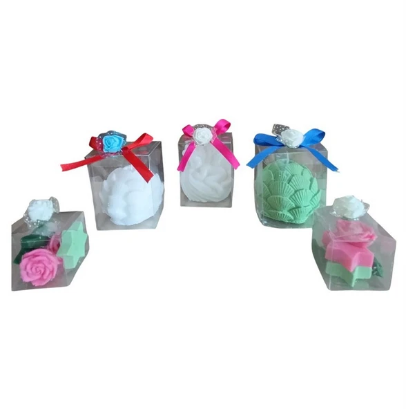 Uyuyan melek ıstiridye yıldız ve gül görünümlü Kokulu Doğal yapım Dekoratif 5li mum - 3