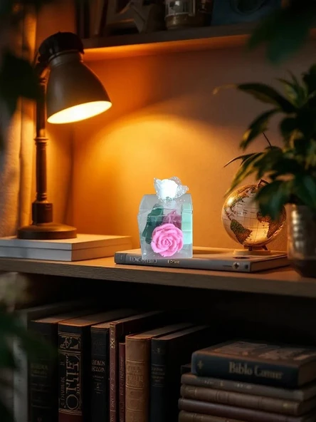 Gül ve yıldız görünümlü Kokulu yeşil pembe  Doğal Dekoratif  mum ürün görseli