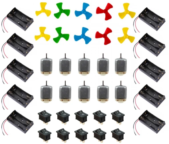 Motor Pervane Set 10 Lu (Motor Pervane 2li Pil Yuvası On-Off Anahtar) ürün görseli 1