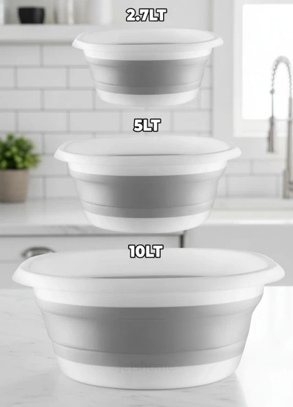 Katlanabilir 3’lü Leğen & Badya Seti – Akordiyon Tasarım, Çeyizlik ve Pratik Kullanım - Resim 3