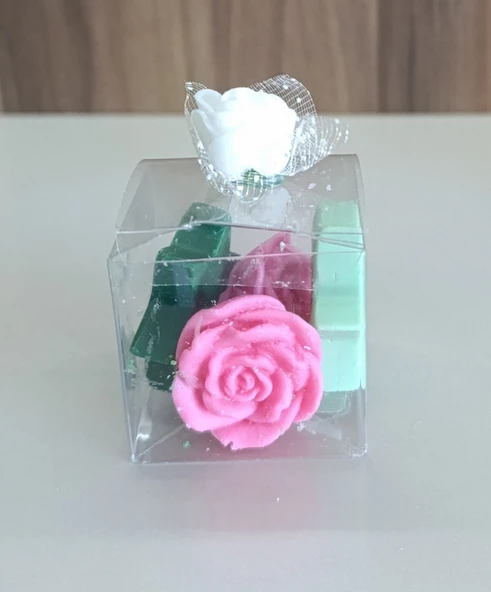 Gül ve yıldız görünümlü Kokulu yeşil pembe  Doğal Dekoratif  mum - Resim 3