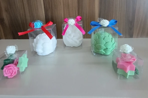 Uyuyan melek ıstiridye yıldız ve gül görünümlü Kokulu Doğal yapım Dekoratif 5li mum - 2