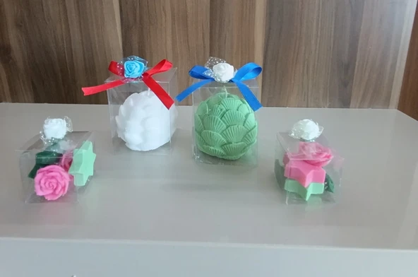 istiridye görünümlü Kokulu Yeşil beyaz pembe renk Doğal yapım 4lü Dekoratif  mum - Resim 2